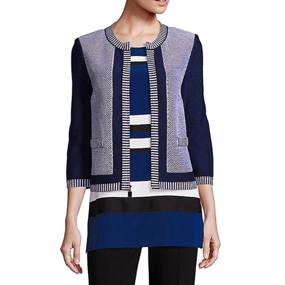 St John Grenada Patch-Knit 3/4-Sleeve Jacket 4